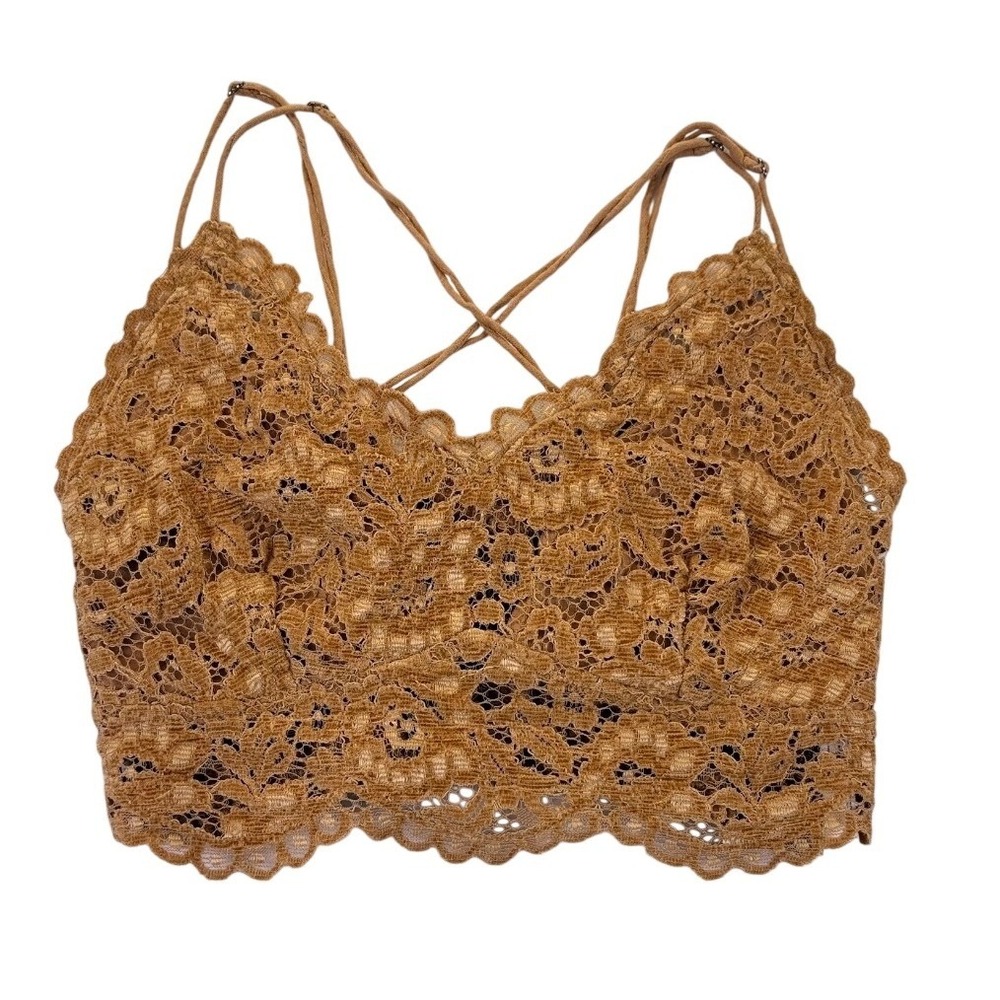Free People FP One Celine Lace Bralette Burnt Caramel Large Smocked Back Boho